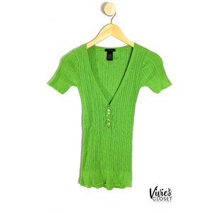 Timing Green Ribbed Cute Button Top Size Medium